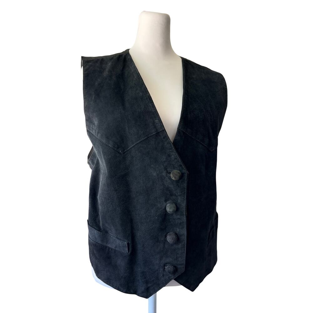 Vintage ‘90s Desperado 100% Genuine Leather Black Button Front Vest